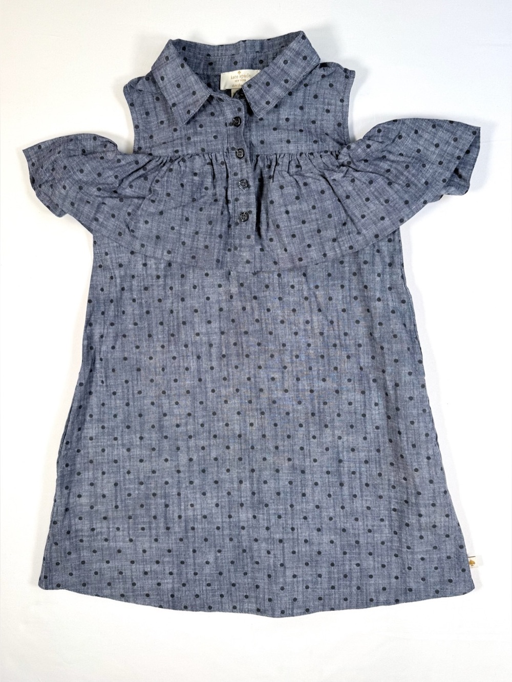 KATE SPADE Girls Polka Dot Cold Shoulder Dress Size 7 Preppy Designer Chic